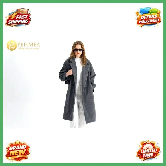 Wool Blend Mid-Length Peacoat, Single-Breasted, Office Casual Outerwear